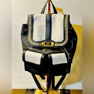REBECCA MINkOFF Love Woven Flap Leather Backpack! Retail $490